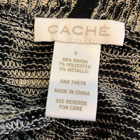 Cache black gold metallic animal print open front long cardigan size Small - Picture 8 of 13